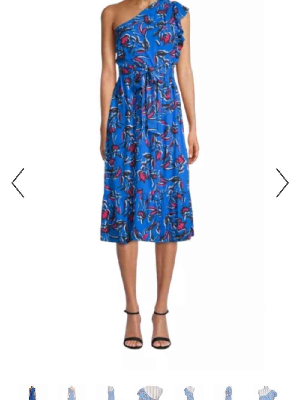 Collective Concepts Blue Floral One-Shoulder Dress